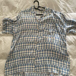 Blue and White Geometric Men's Shirt